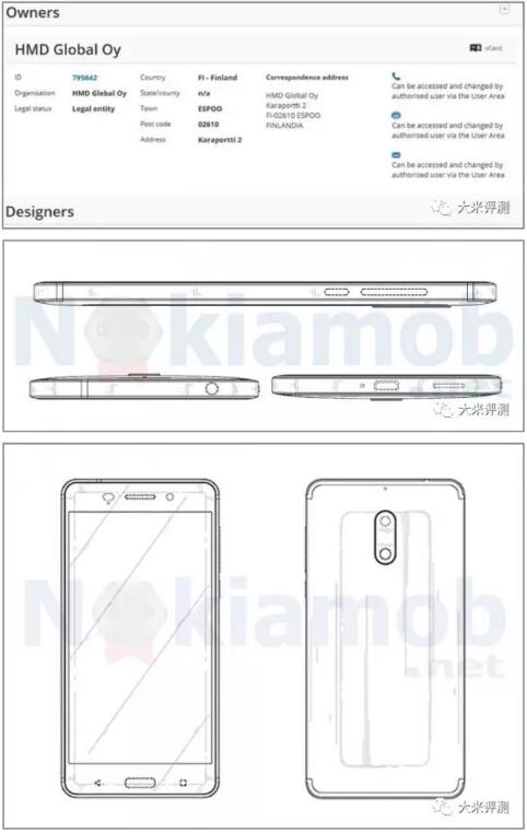 簡(jiǎn)訊：諾基亞正式公布新手機(jī)Nokia6外觀專利